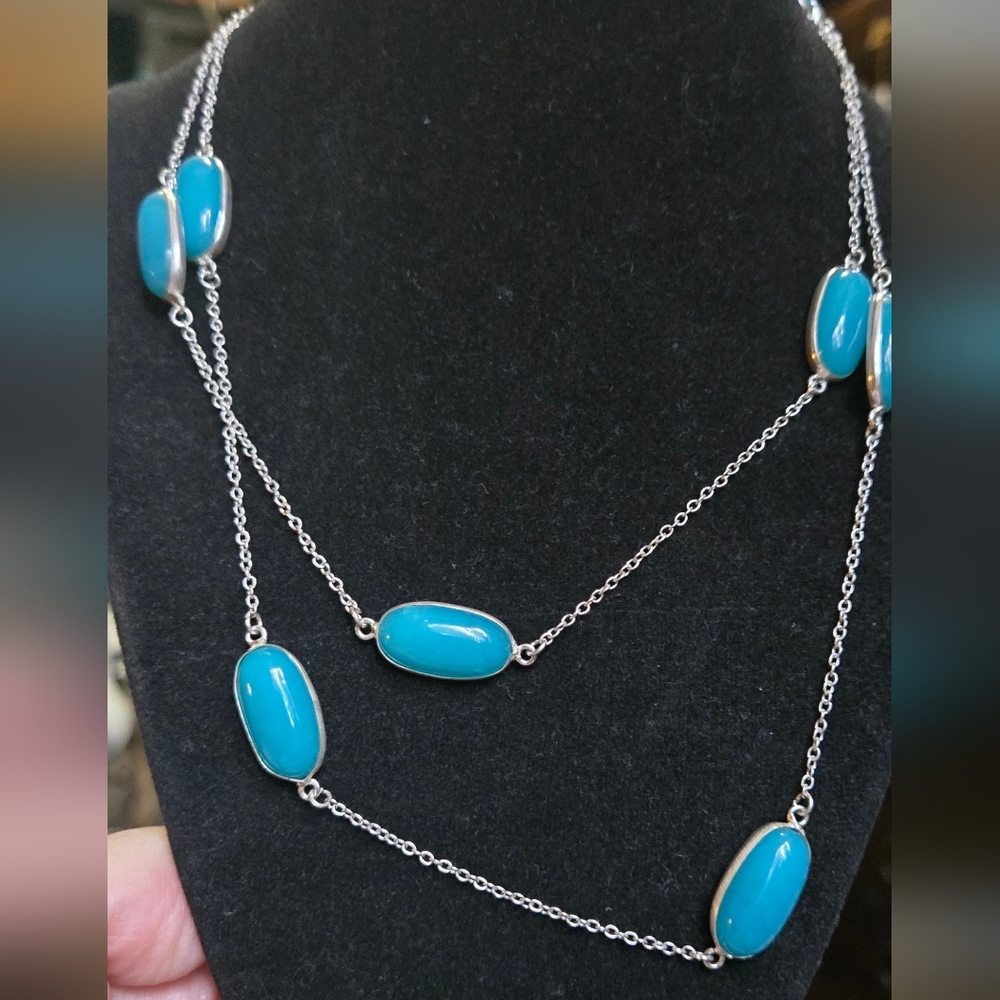 Chalcedony sterling station long station necklace 17"/34" - Picture 6 of 8